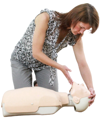 A young woman with a training Manaquin