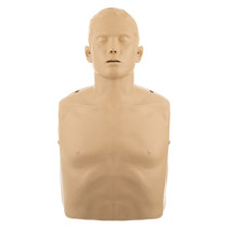 Front view of the brayden im13 red cpr manikin red illumination showing the head and upper torso