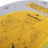 Close up of the Heartsine Samaritan Pad 350P Trainer Pak showing instructional illustrations on a yellow surface