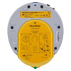 a back view of the heartsine trainer with a bright yellow trainer pad-pak with pictorial instructions