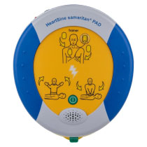 Ahhs360T Heartsine 360P Trainer Unit Front a front image of the heartsine samaritan pad 360p labelled trainer with pictorial instructions on how to perform CPR including sounder for voice prompts and a power button