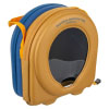 an angled view of the carry case for the trainer unit in yellow and blue with yellow handle strap with zip fastening