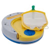 a back view of the training-pak opened to show the electrodes and wind-up device in blue