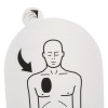 close up black and white drawing of a man with a pad placed on his left pectoral muscle