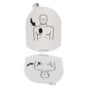 front view of heartsine samaritan defibrillator training pads set 10 showing placement instructions on white background