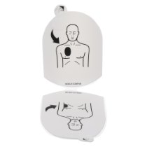 Heartsine Samaritan Defibrillator Training Pads Set 10 front view of heartsine samaritan defibrillator training pads set 10 showing placement instructions on white background