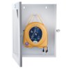 heartsine white internal cabinet open showing a yellow defib hanging inside