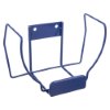 Angled view of a blue Heartsine Samaritan pad defibrillator wall bracket made of metal with mounting holes