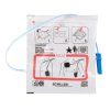 Front view of schiller fred easy adult defibrillator pads packaging showing placement instructions and cable