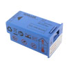 an angled shot of a schiller branded rectangular blue battery with infographics showing how to keep the battery 