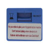 close up shot of a blue rectangular battery with the expiry date in black writing and a white label stating don't remove battery when device is on in english french and german 