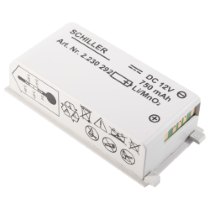 Schiller Fred Easyport Battery schiller fred easyport battery shown at an angle with visible labels and symbols on the white casing
