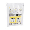 a front angled shot of the square shaped packaging of the Schiller FRED Easyport paediatric defibrillator pads showing instructions in pictures on how to use the electrode pads