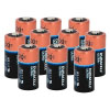 10 duracell ultra batteries stood up with the positive 'button' at the top