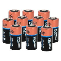 10 duracell ultra batteries stood up with the positive 'button' at the top