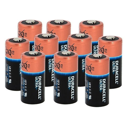 10 duracell ultra batteries stood up with the positive 'button' at the top