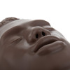 Closeup of Brayden Manikin dark skin face showing nose and eyes from above angle