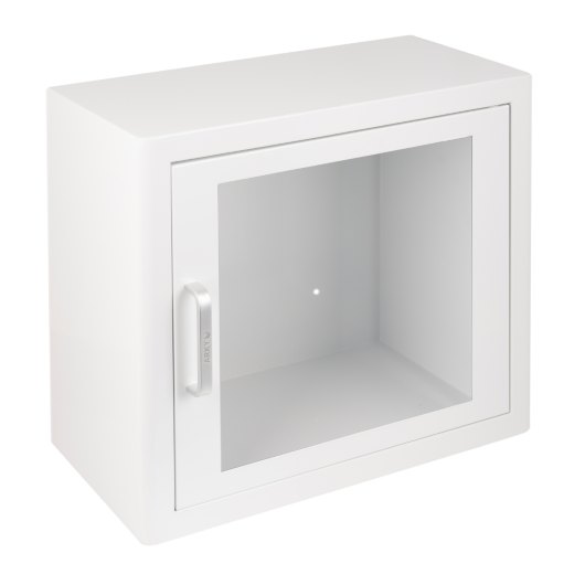 Arky Led Indoor Defibrillator Cabinet With Alarm Arky led indoor defibrillator cabinet with alarm shown from an angled view with a clear glass door and white frame