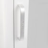 a close up of a silver handle on a white cabinet the brand name ARKY is etched into the metal of the handle