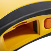 A close-up of the battery slot on a yellow and black defibrillator