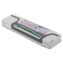 white rectangular battery with black writing showing how to keep a lithium battery safe and the manufacturers address