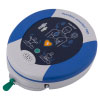 A blue and white defibrillator