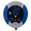 A blue and white defibrillator