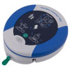 A blue and white defibrillator