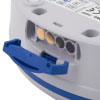 A close-up of the defibrillator pad connection port