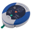 A blue and white defibrillator