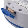 A close-up of the defibrillator pad connection port