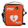 A bright orange defibrillator carry case