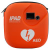 A bright orange defibrillator carry case