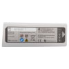 A white replacement defibrillator battery with a green label