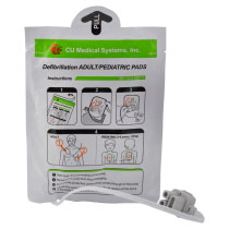 A front shot of the IPAD SP1 electrode pads with pictorial instructions and how to use them in an emergency