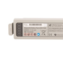 CU Medical Systems disposable battery pack labeled 4CR17345, 12V 4.2Ah, with safety icons and manufacturing details.