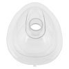 A clear plastic resuscitation style mask with a hole in the centre that attaches to the anti choking device the word ADULT L is on the front