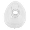 A clear plastic resuscitation style mask with a hole in the centre that attaches to the anti choking device the word ADULT M is on the front