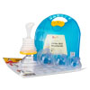 A blue plastic case with a carry handle at the top with a label on the front with black writing stating LifeVac Wall Mounted Kit with the anti choking device and different sized masks in front