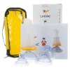 lifevac travel kit showing front view of the kit contents including a yellow carry case and multiple clear plastic parts