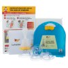 Lifevac wall mounted kit front view showing the blue case, instruction leaflet and clear plastic components