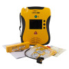 A yellow and black defibrillator with all of its contents