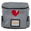 a front view of the grey trainer bag labelled with physio-control lifepak cr2 and a plastic slot with a Trainer card inserted stating it is not for patient use
