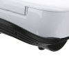 a close up view of the gentle sweep in the attached handle for easy transportation