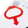 a close up view of the trainer pad red pull handle when the device is opened