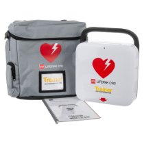 Physio Control Likepak Cr2 Trainer Unit physio control lifepak cr2 trainer unit showing the main device, a grey carry case with heart logo, and an instruction manual