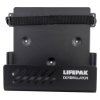 Front view of physio control lifepak 1000 defibrillator wall bracket in black with strap and ventilation slots