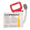 a shot of the back of the Physio-Control Lifepak CR Plus Quik-Pak electrodes showing the connector and red quick pull handle to access the pads quickly in an emergency