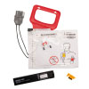 a shot of the contents including the pads with pictorial instructions on placement of pads, the trickle charge battery, and the connector