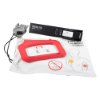 lifepak cr plus charge pak and electrode kit with red plastic component and black charge pak battery on packaging